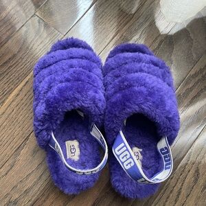 UGG Women’s Purple Fluffy Slide Sandals with Branded Heel Strap